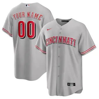 mens nike gray cincinnati reds road custom replica jersey_p